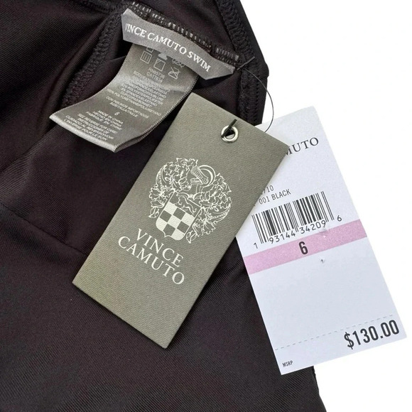 NWT Vince Camuto Tie Front Key Hole Halter One Piece Swimsuit Black Size 6 - Picture 8 of 12